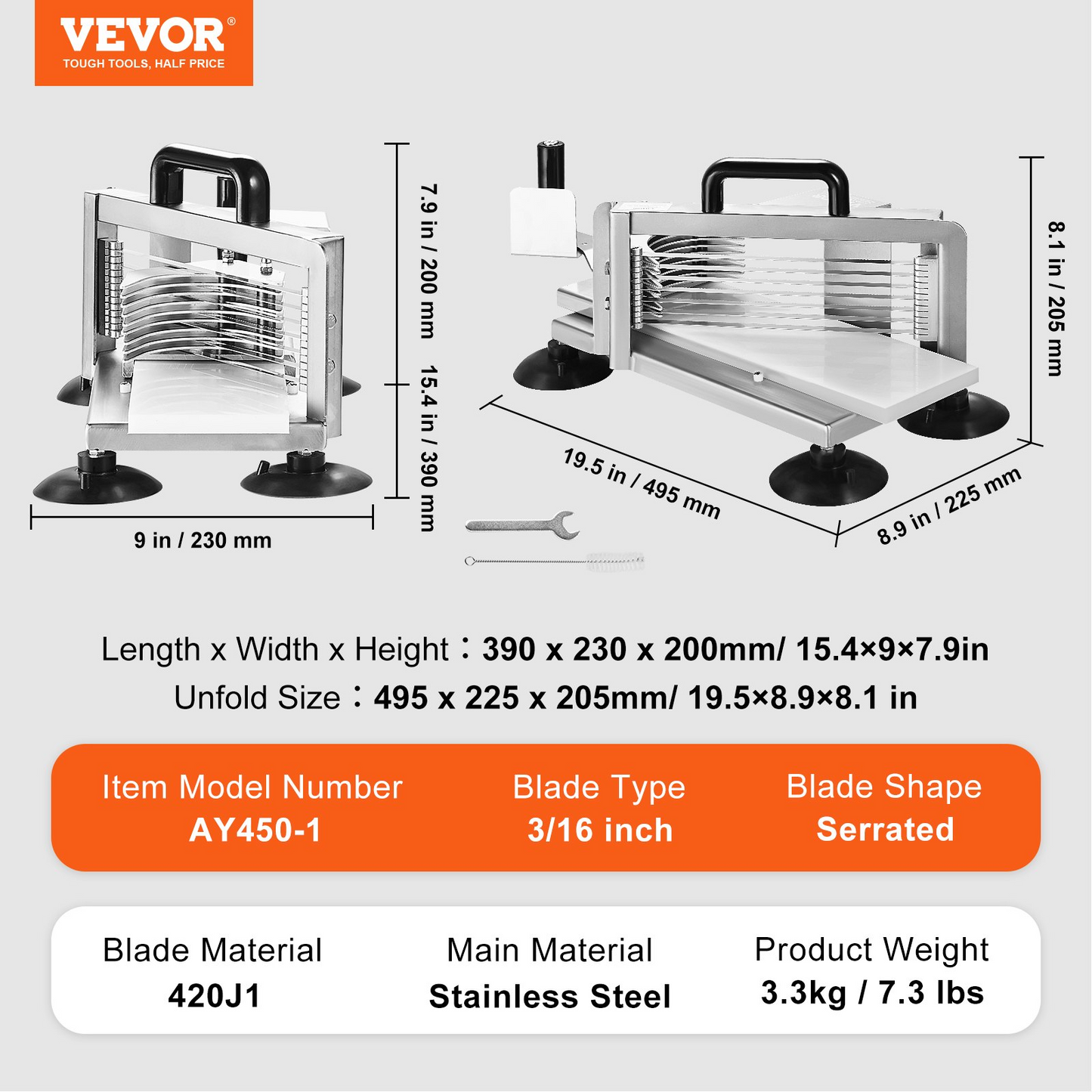 VEVOR Commercial Tomato Slicer, 3/16 inch Tomato Cutter Slicer, Stainless Steel Heavy Duty Tomato Slicer Machine, Manual Tomato Slicer with Non-slip Feet, for Cutting Tomatoes, Cucumbers, Bananas