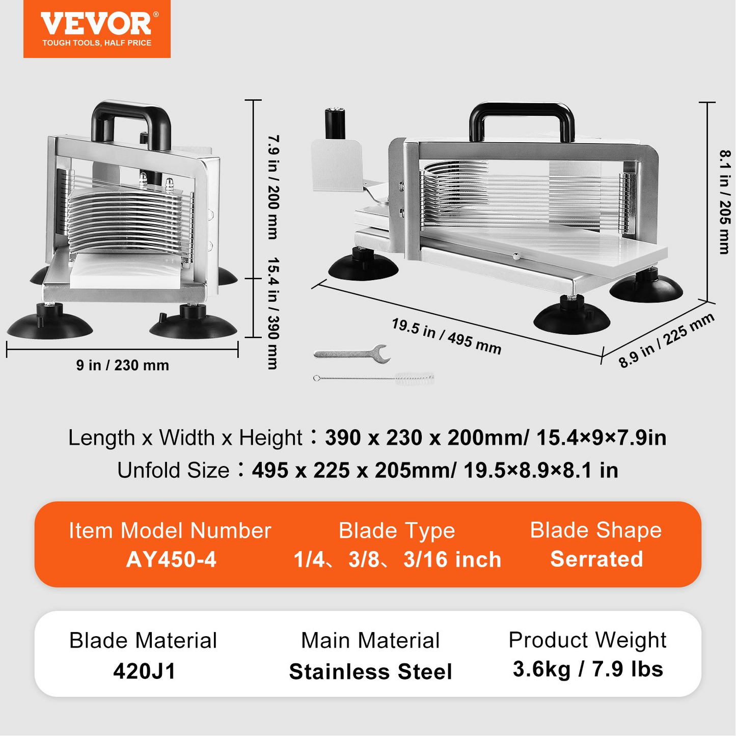 VEVOR Commercial Tomato Slicer, 1/4"+3/8"+3/16" Tomato Cutter Slicer, Stainless Steel Heavy Duty Tomato Slicer Machine, Manual Tomato Slicer with Non-slip Feet, Cutting Tomatoes, Cucumbers, Bananas