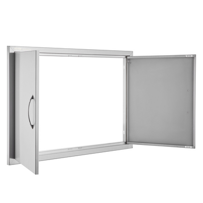 VEVOR BBQ Access Door, 35W x 24H Inch Double Outdoor Kitchen Door, Stainless Steel Flush Mount Door, Wall Vertical Door with Handles, for BBQ Island, Grilling Station, Outside Cabinet