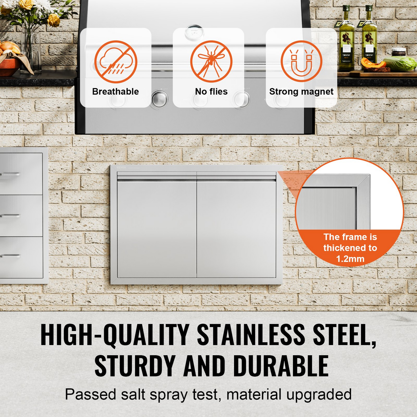 VEVOR BBQ Access Door, 30W x 21H Inch Double Outdoor Kitchen Door, Stainless Steel Flush Mount Door, Wall Vertical Door with Recessed Handles , for BBQ Island, Grilling Station, Outside Cabinet