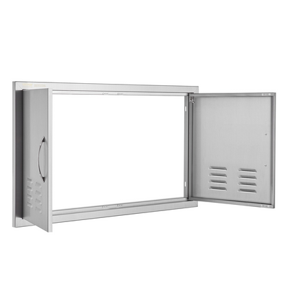 VEVOR BBQ Access Door, 36W x 21H Inch Double Outdoor Kitchen Door, Stainless Steel Flush Mount Door, Wall Vertical Door with Handles and Vents, for BBQ Island, Grilling Station, Outside Cabinet