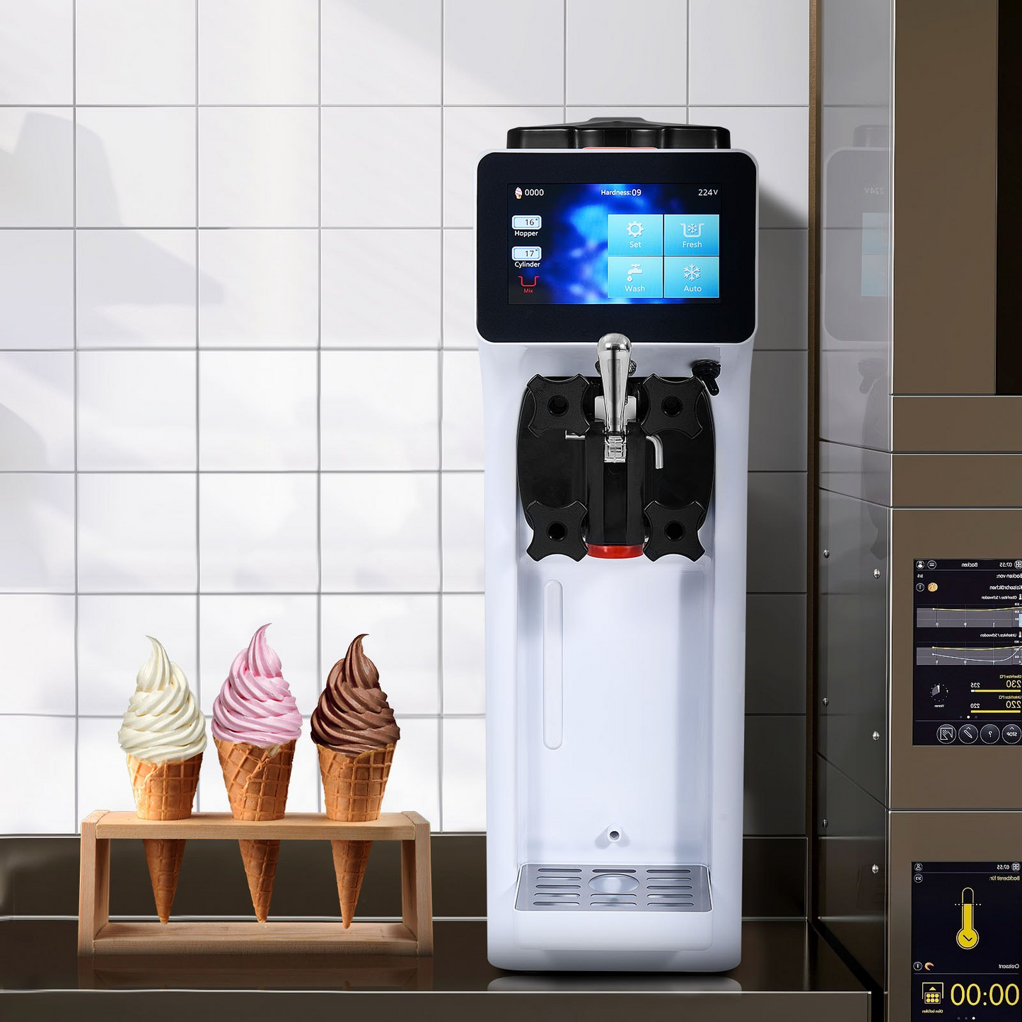 VEVOR Commercial Ice Cream Machine, 10.6 QT/H Yield, 1000W Single Flavor Countertop Soft Serve Ice Cream Maker, 4L Hopper 1.6L Cylinder, Touch Screen Auto Clean Pre-cooling, for Restaurant Snack Bar