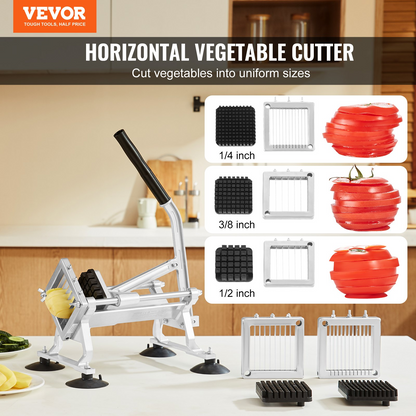 VEVOR Commercial Vegetable Slicer, 1/4"+3/8"+1/2" Fruit Slicer, Stainless Steel and Aluminum Alloy Vegetable Cutter Slicer Machine, Manual Slicer with Non-slip Feet, for Radishes, Onions, Potatoes