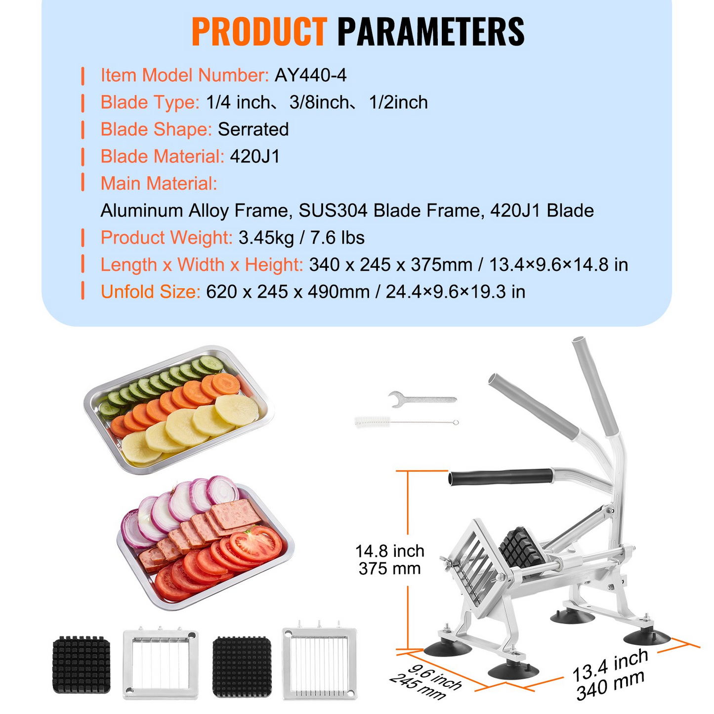 VEVOR Commercial Vegetable Slicer, 1/4"+3/8"+1/2" Fruit Slicer, Stainless Steel and Aluminum Alloy Vegetable Cutter Slicer Machine, Manual Slicer with Non-slip Feet, for Radishes, Onions, Potatoes