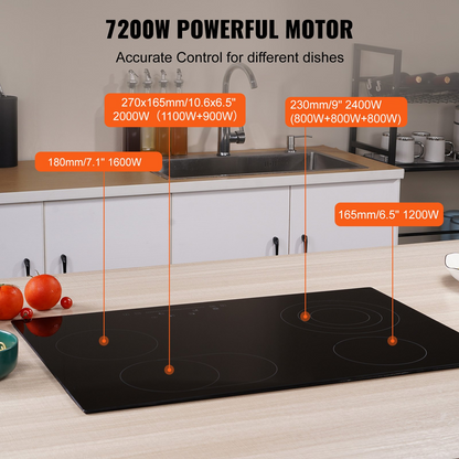 VEVOR Built in Electric Stove Top, 30.3 x 20.5 inch 4 Burners, 240V Glass Radiant Cooktop with Sensor Touch Control, Timer & Child Lock Included, 9 Power Levels for Simmer Steam Slow Cook Fry