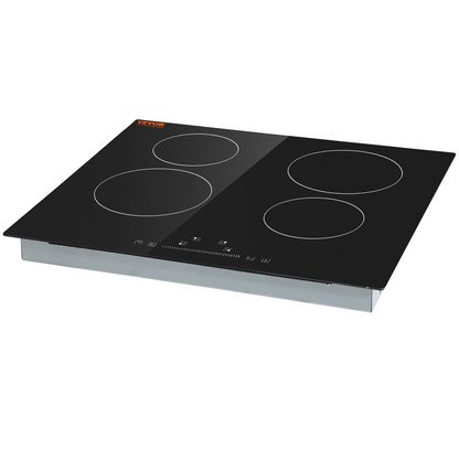 VEVOR Built in Electric Stove Top, 23.2 x 20.5 inch 4 Burners, 240V Glass Radiant Cooktop with Sensor Touch Control, Timer & Child Lock Included, 9 Power Levels for Simmer Steam Slow Cook Fry