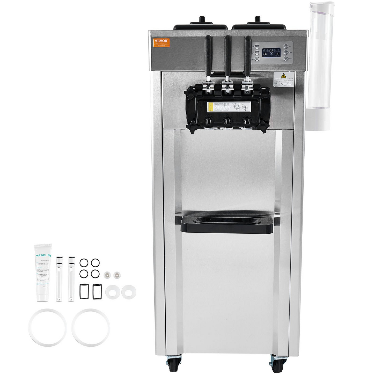 VEVOR 1850W Commercial Soft Ice Cream Machine 3 Flavors 5.3 to 7.4Gallon per Hour PreCooling at Night Auto Clean LCDPanel for Restaurants Snack Bar, Sliver