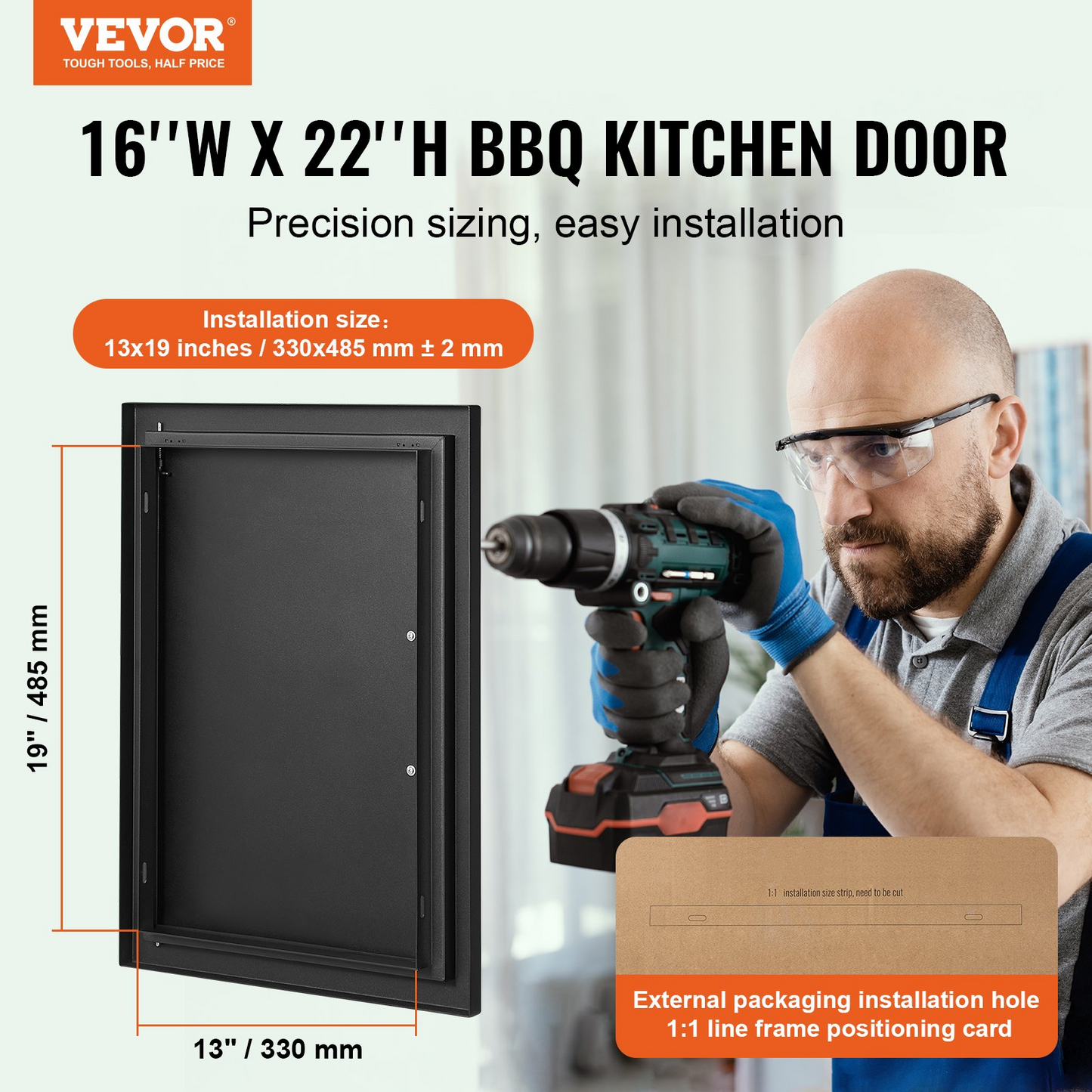 VEVOR BBQ Access Door, 16W x 22H Inch Single Outdoor Kitchen Door, Cold Plate Flush Mount Door, Wall Vertical Door with Handle, for BBQ Island, Grilling Station, Outside Cabinet