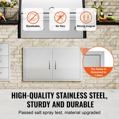 VEVOR BBQ Access Door, 36W x 21H Inch Double Outdoor Kitchen Door, Stainless Steel Flush Mount Door, Wall Vertical Door with Handles, for BBQ Island, Grilling Station, Outside Cabinet