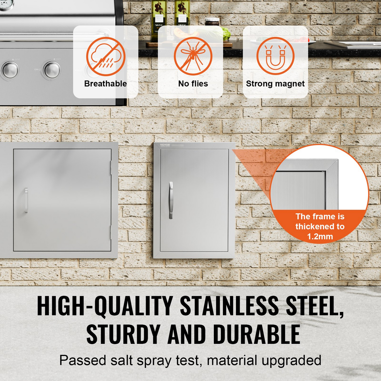 VEVOR BBQ Access Door, 14W x 20H Inch Single Outdoor Kitchen Door, Stainless Steel Flush Mount Door, Wall Vertical Door with Handle, for BBQ Island, Grilling Station, Outside Cabinet