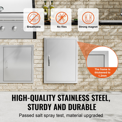 VEVOR BBQ Access Door, 20W x 27H Inch Single Outdoor Kitchen Door, Stainless Steel Flush Mount Door, Wall Vertical Door with Handle, for BBQ Island, Grilling Station, Outside Cabinet