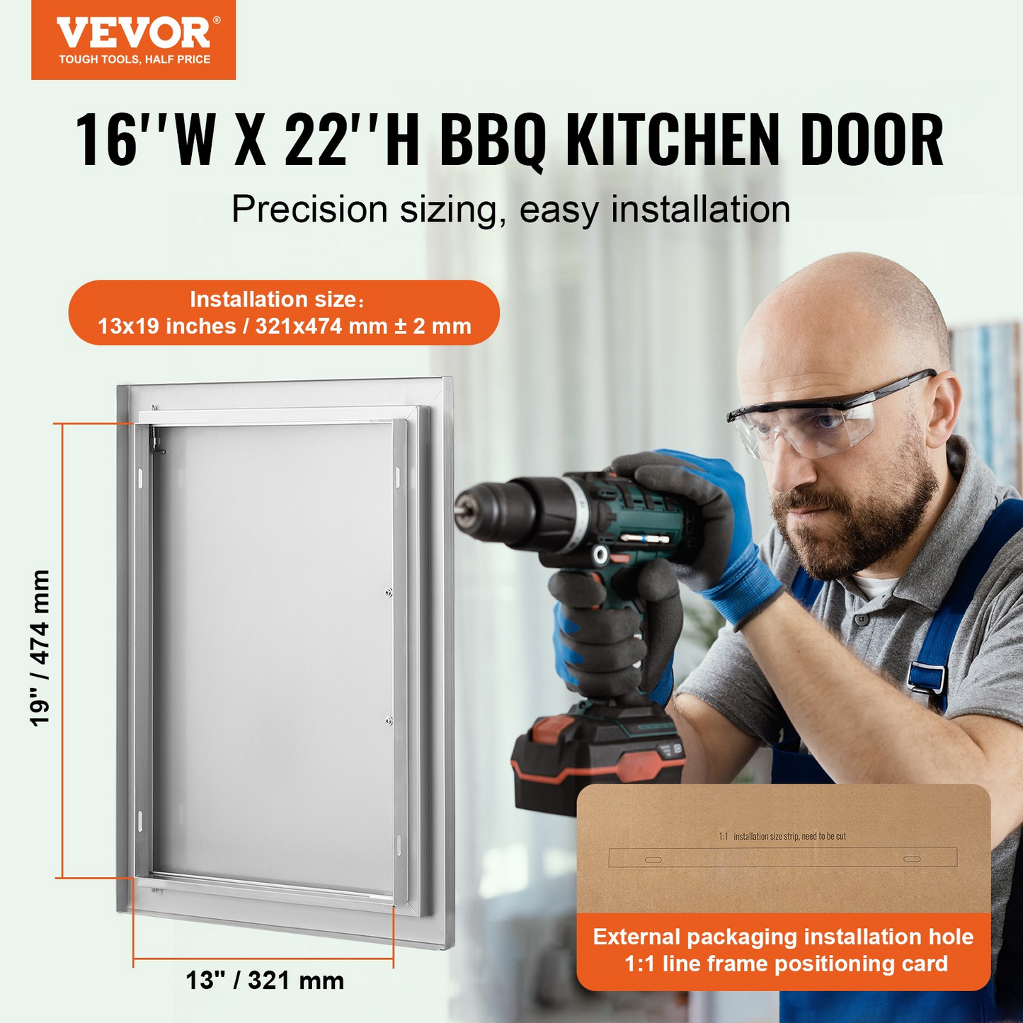 VEVOR BBQ Access Door, 16W x 22H Inch Single Outdoor Kitchen Door, Stainless Steel Flush Mount Door, Wall Vertical Door with Handle, for BBQ Island, Grilling Station, Outside Cabinet