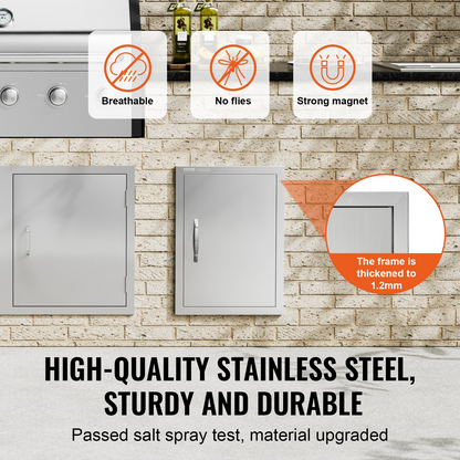 VEVOR BBQ Access Door, 16W x 22H Inch Single Outdoor Kitchen Door, Stainless Steel Flush Mount Door, Wall Vertical Door with Handle, for BBQ Island, Grilling Station, Outside Cabinet