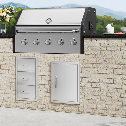 VEVOR BBQ Access Door, 16W x 22H Inch Single Outdoor Kitchen Door, Stainless Steel Flush Mount Door, Wall Vertical Door with Handle, for BBQ Island, Grilling Station, Outside Cabinet