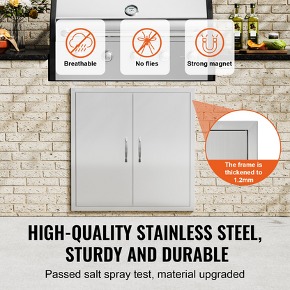 VEVOR BBQ Access Door, 31W x 31H Inch Double Outdoor Kitchen Door, Stainless Steel Flush Mount Door, Wall Vertical Door with Handles, for BBQ Island, Grilling Station, Outside Cabinet