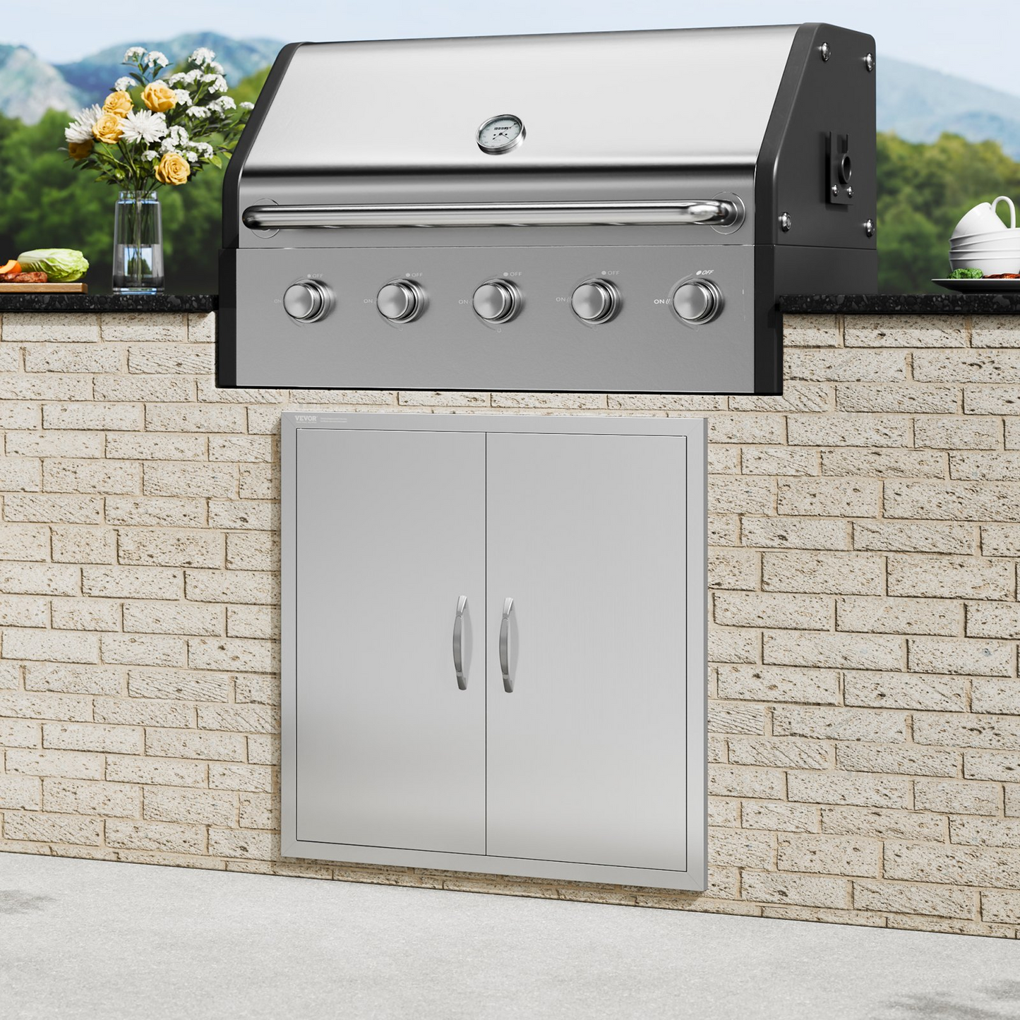 VEVOR BBQ Access Door, 31W x 31H Inch Double Outdoor Kitchen Door, Stainless Steel Flush Mount Door, Wall Vertical Door with Handles, for BBQ Island, Grilling Station, Outside Cabinet