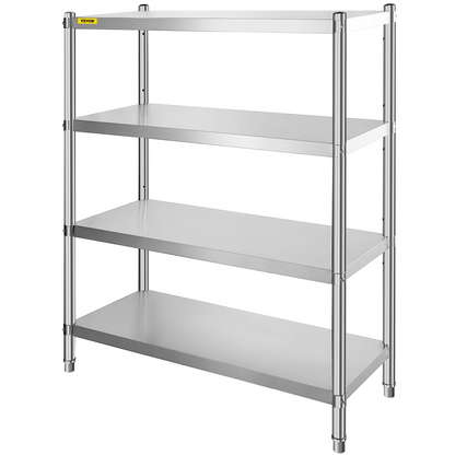 VEVOR Stainless Steel Shelving 48x24x59 Inch 4 Tier Adjustable Shelf Storage Unit Stainless Steel Heavy Duty Shelving for Kitchen Commercial Office Garage Storage 330lb Per Shelf