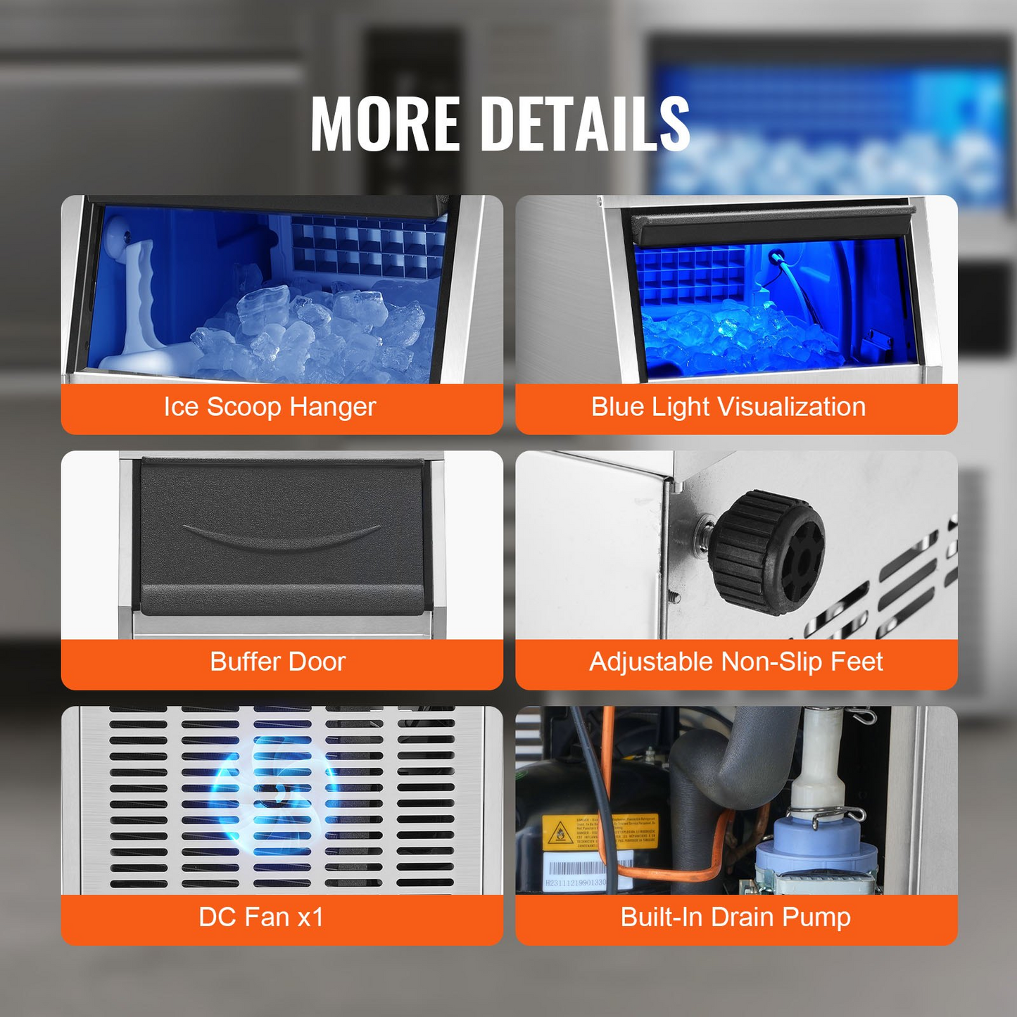 VEVOR 110V Commercial Ice Maker Machine 90LBS/24H with 24LBS Bin, Stainless Steel Automatic Operation Under Counter Ice Machine for Home Bar, Include Water Filter, Scoop, Connection Hose