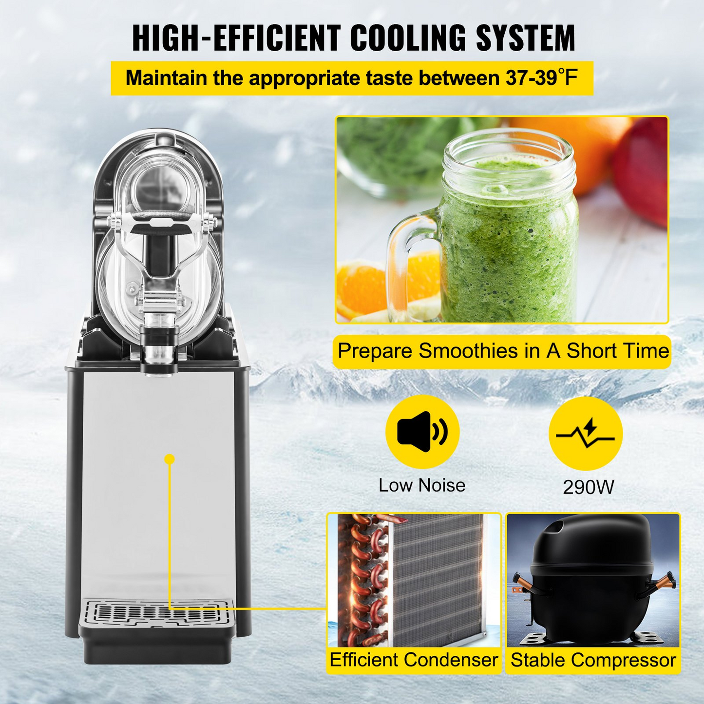 VEVOR Commercial Slushy Machine, 3L Single Bowl Slush Drink Maker, 330W Frozen Drink Machine with Temperature Preservation, Stainless Steel Home Slush Frozen Drink Machine Automatic Clean, Black