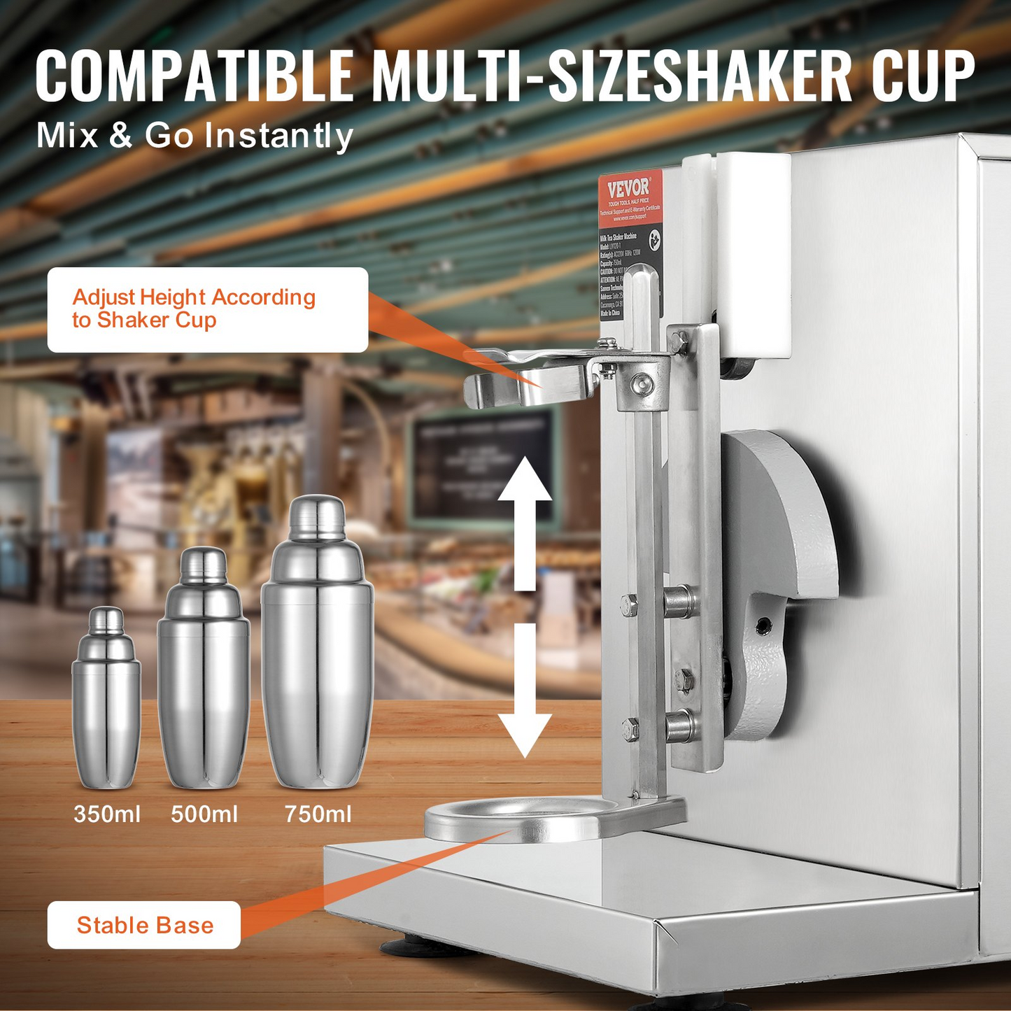 VEVOR Milkshake Maker Machine, 120W Commercial Milk Tea Shaker Machine, Single Head Milk Shake Mixer Machine, 0-180s Adjustable Milkshake Blender, with 750 ml Stainless Steel Cup, for Milk Tea Store