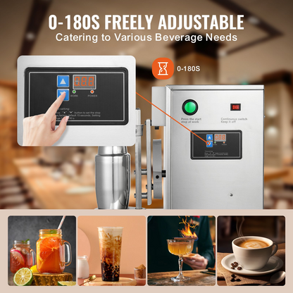 VEVOR Milkshake Maker Machine, 120W Commercial Milk Tea Shaker Machine, Single Head Milk Shake Mixer Machine, 0-180s Adjustable Milkshake Blender, with 750 ml Stainless Steel Cup, for Milk Tea Store