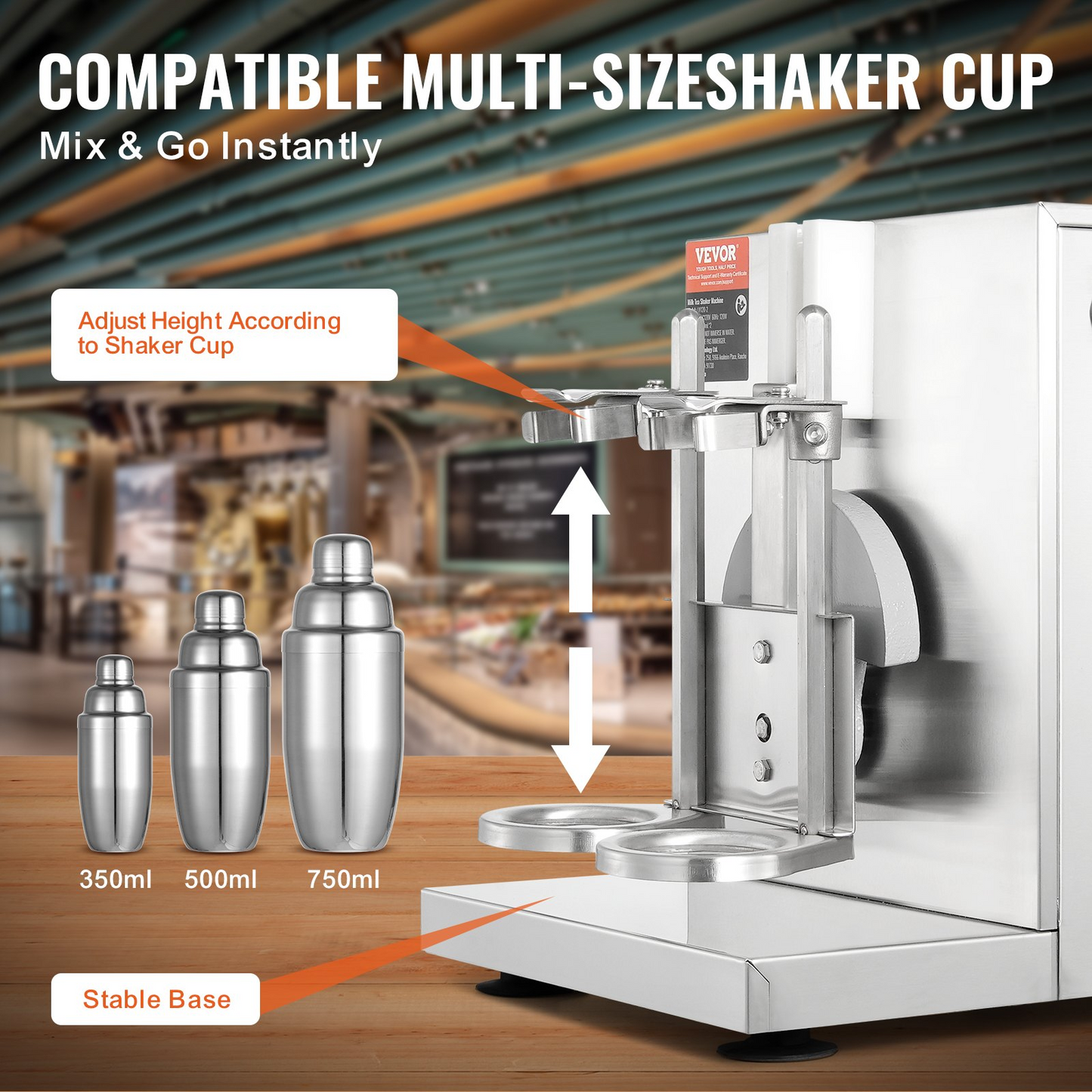 VEVOR Milkshake Maker Machine, 120W Commercial Milk Tea Shaker Machine, Double Head Milk Shake Mixer Machine, 0-180s Adjustable Milkshake Blender, with 750 ml Stainless Steel Cup, for Milk Tea Store