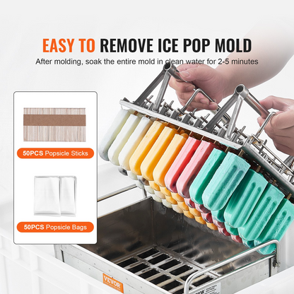 VEVOR Commercial Popsicle Molds 40PCS Round-Head Ice Pop Molds with Double Slot