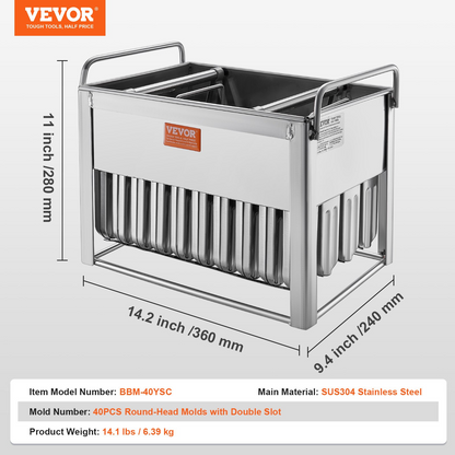 VEVOR Commercial Popsicle Molds 40PCS Round-Head Ice Pop Molds with Double Slot