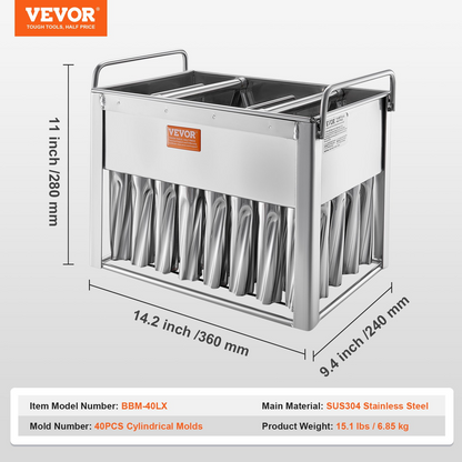 VEVOR Commercial Popsicle Molds 40PCS Cylindrical Ice Pop Molds Stainless Steel