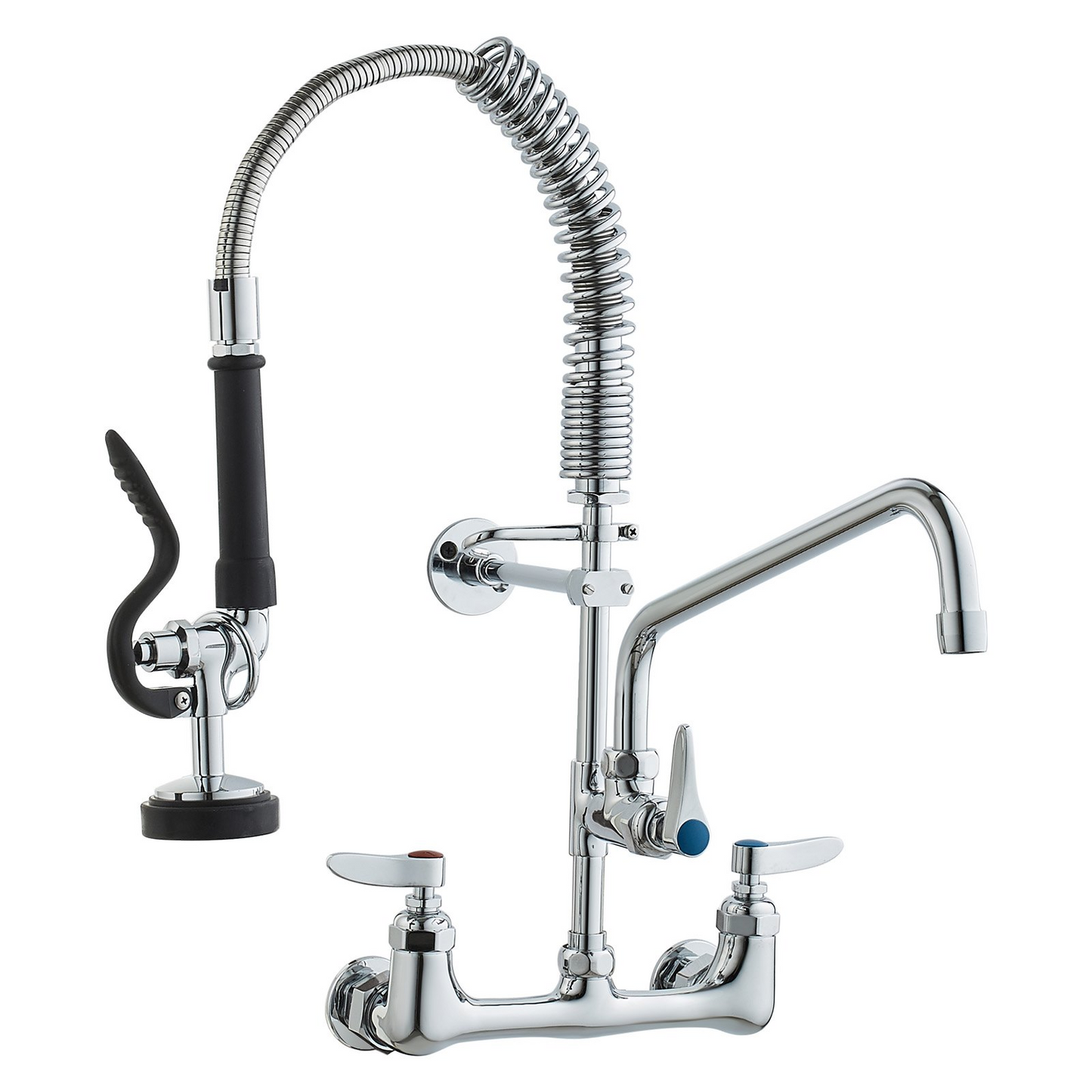 VEVOR Commercial Faucet with Pre-Rinse Sprayer, 21" Height, 8" Center, 12" Swing Spout, Wall Mount Kitchen Sink Faucet, Brass Constructed Device with Pull Down Spray, for 1/2/3 Compartment Sink