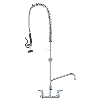 VEVOR Commercial Faucet with Pre-Rinse Sprayer, 47" Height, 8" Center, 12" Swing Spout, Wall Mount Kitchen Sink Faucet, Brass Constructed Device with Pull Down Spray, for 1/2/3 Compartment Sink