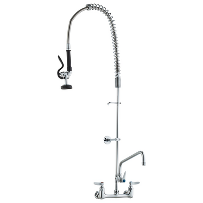 VEVOR Commercial Faucet with Pre-Rinse Sprayer, 47" Height, 8" Center, 12" Swing Spout, Wall Mount Kitchen Sink Faucet, Brass Constructed Device with Pull Down Spray, for 1/2/3 Compartment Sink