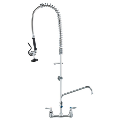 VEVOR Commercial Faucet with Pre-Rinse Sprayer, 44" Height, 8" Center, 12" Swing Spout, Wall Mount Kitchen Sink Faucet, Brass Constructed Device with Pull Down Spray, for 1/2/3 Compartment Sink