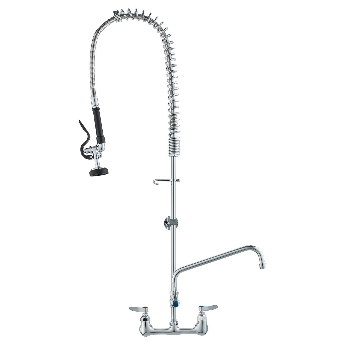 VEVOR Commercial Faucet with Pre-Rinse Sprayer, 44" Height, 8" Center, 12" Swing Spout, Wall Mount Kitchen Sink Faucet, Brass Constructed Device with Pull Down Spray, for 1/2/3 Compartment Sink