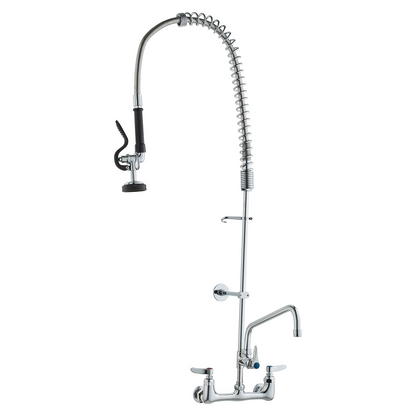 VEVOR Commercial Faucet with Pre-Rinse Sprayer, 44" Height, 8" Center, 12" Swing Spout, Wall Mount Kitchen Sink Faucet, Brass Constructed Device with Pull Down Spray, for 1/2/3 Compartment Sink