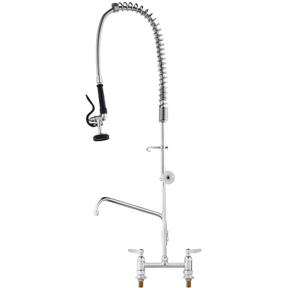 VEVOR Commercial Faucet with Pre-Rinse Sprayer, 44" Height, 8" Center, 12" Swing Spout, Deck Mount Kitchen Sink Faucet, Brass Constructed Device with Pull Down Spray, for 1/2/3 Compartment Sink