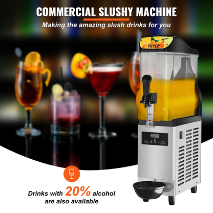 VEVOR Commercial Slushy Machine, 12L/3.2Gal Single Bowl, 50 Cups Margarita Machine, 500W Stainless Steel Margarita Smoothie Frozen Drink Maker, Slushie Machine for Party Cafe Restaurants Bars Home Use