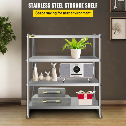 VEVOR Stainless Steel Shelving 48x24x59 Inch 4 Tier Adjustable Shelf Storage Unit Stainless Steel Heavy Duty Shelving for Kitchen Commercial Office Garage Storage 330lb Per Shelf