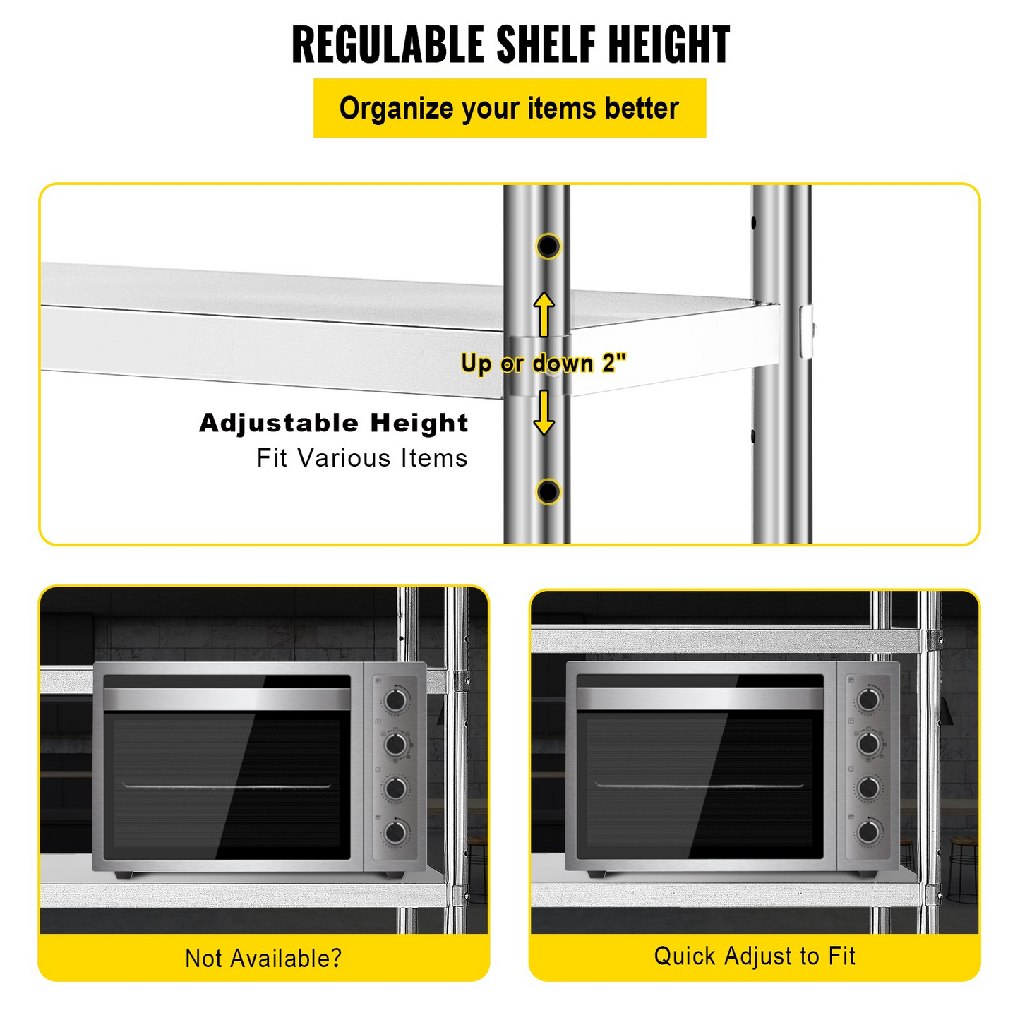 VEVOR Stainless Steel Shelving 48x24x59 Inch 4 Tier Adjustable Shelf Storage Unit Stainless Steel Heavy Duty Shelving for Kitchen Commercial Office Garage Storage 330lb Per Shelf