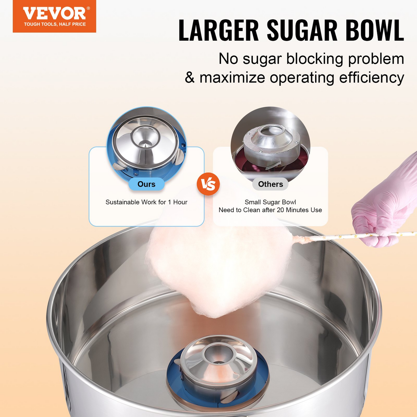 VEVOR Electric Cotton Candy Machine, 1000W Candy Floss Maker, Commercial Cotton Candy Machine with Stainless Steel Bowl, Sugar Scoop, and Drawer, Perfect for Home Kids Birthday, Family Party, Blue