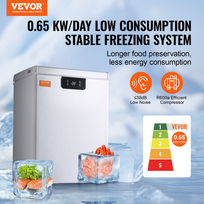 VEVOR Chest Freezer, 3.5 cu.ft / 99 L Compact Deep Freezer, Free Standing Top Open Door Chest Freezers with 2 Removable Baskets & Adjustable Thermostat, Energy Saving & Low Noise, White