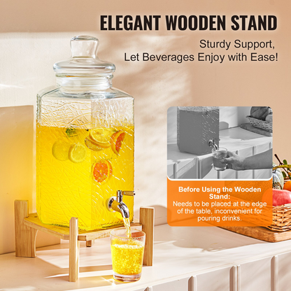 VEVOR Beverage Dispenser, 2.5 Gallon Drink Dispensers for Parties, Glass Juice Dispenser with Stand, Stainless Steel Spigot, Iced Tea Lemonade Juice Water Dispenser, for Restaurants, Hotels, Parties