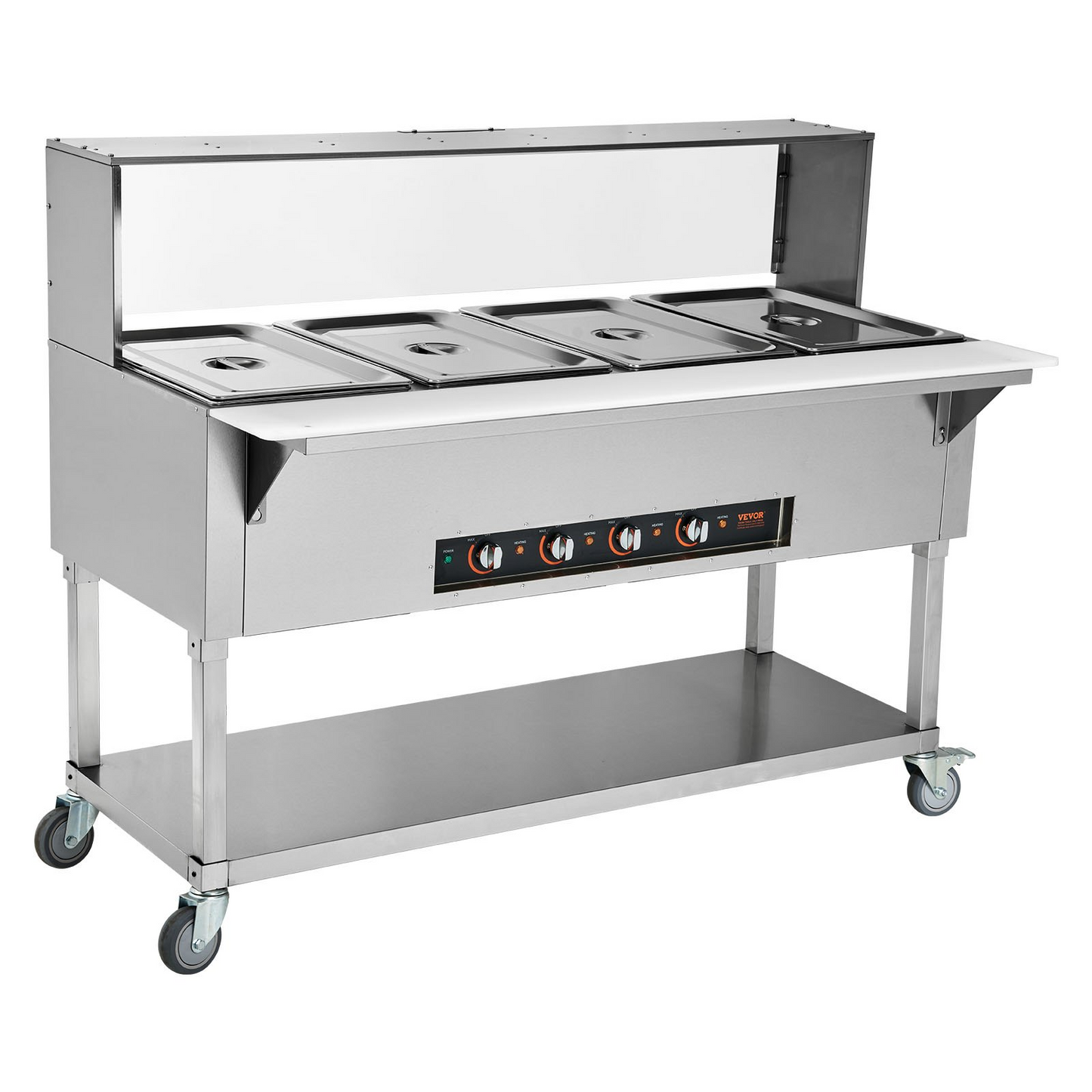 VEVOR 4-Pan Commercial Food Warmer, 4 x 20.6QT Electric Steam Table, 2000W Professional Buffet Catering Food Warmer with Acrylic Sneeze Guard, Food Grade Stainless Steel Server for Party Restaurant