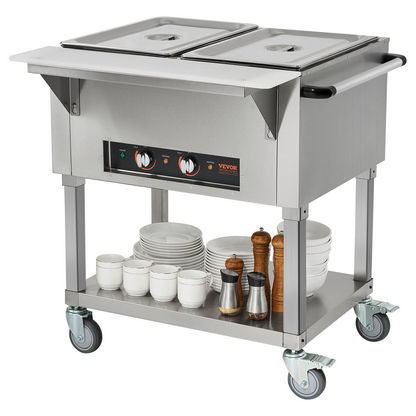 VEVOR 2-Pan Commercial Food Warmer, 2 x 20.6QT Electric Steam Table, 1000W Professional Buffet Catering Food Warmer with 4 Wheels (2 Lockable), Food Grade Stainless Steel Server for Party Restaurant