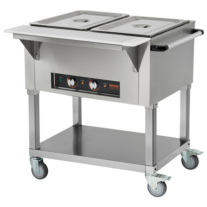 VEVOR 2-Pan Commercial Food Warmer, 2 x 20.6QT Electric Steam Table, 1000W Professional Buffet Catering Food Warmer with 4 Wheels (2 Lockable), Food Grade Stainless Steel Server for Party Restaurant