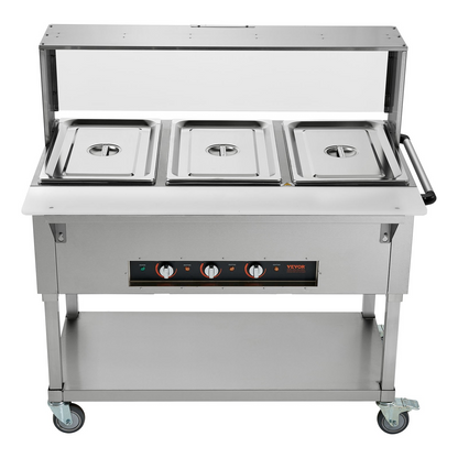 VEVOR 3-Pan Commercial Food Warmer, 3 x 20.6QT Electric Steam Table, 1500W Professional Buffet Catering Food Warmer with Acrylic Sneeze Guard, Food Grade Stainless Steel Server for Party Restaurant