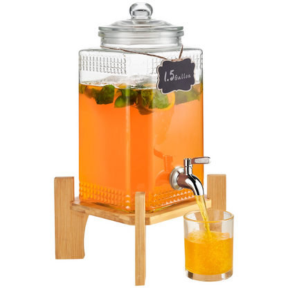 VEVOR Beverage Dispenser, 1.5 Gallon Drink Dispensers for Parties, Glass Juice Dispenser with Stand, Stainless Steel Spigot, Iced Tea Lemonade Juice Water Dispenser, for Restaurants, Hotels, Parties