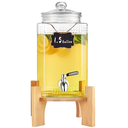 VEVOR Beverage Dispenser, 1.5 Gallon Drink Dispensers for Parties, Glass Juice Dispenser with Stand, Stainless Steel Spigot, Iced Tea Lemonade Juice Water Dispenser, for Restaurants, Hotels, Parties