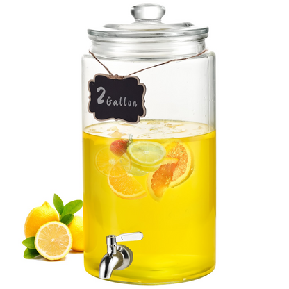 VEVOR Beverage Dispenser, 2 Gallon Drink Dispensers for Parties, Glass Juice Dispenser with Stainless Steel Spigot, Iced Tea Lemonade Juice Water Dispenser, for Restaurants, Hotels, Parties