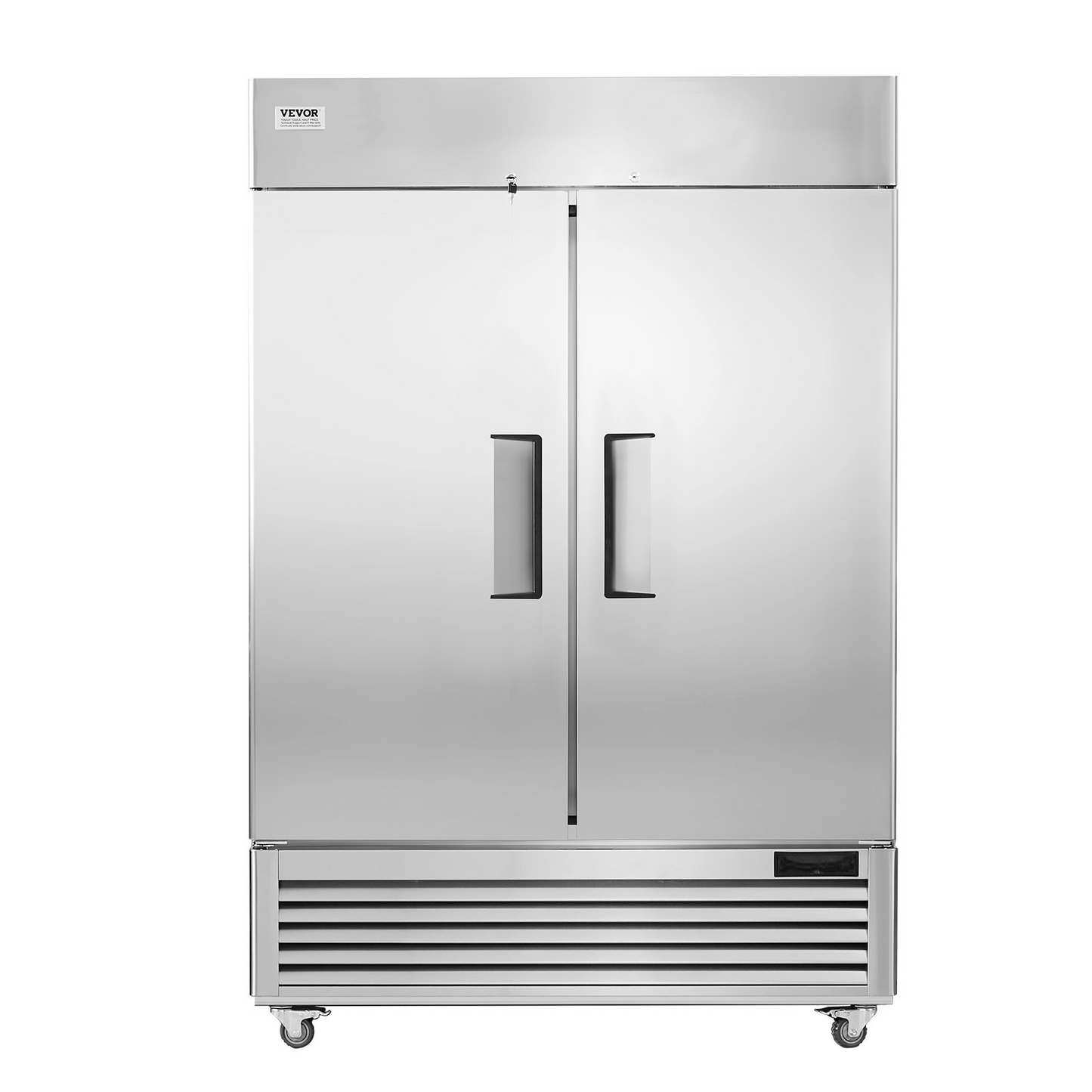 VEVOR Commercial Refrigerator 44.21 Cu.ft, Reach In 54.4" W Upright Refrigerator 2 Doors, Auto-Defrost Stainless Steel Reach-in Refrigerator with 8 Shelves, 33 to 41℉ Temp Control, LED Light, 4 Wheels